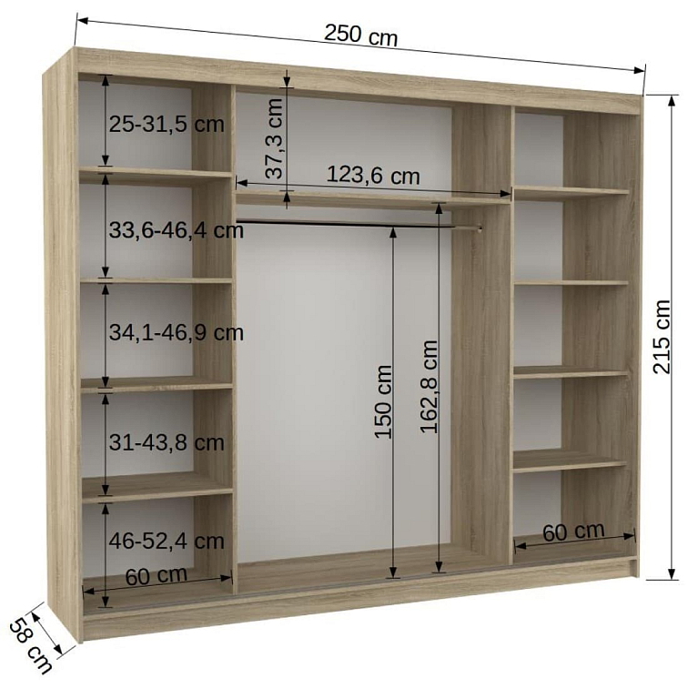 Šatní skříň s posuvnými dveřmi Salto - 250 cm