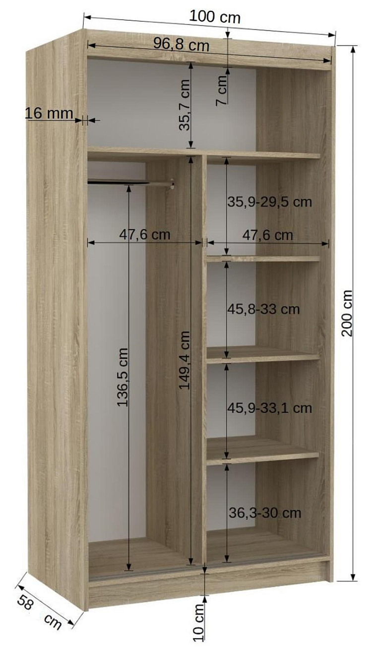 Šatní skříň s posuvnými dveřmi Bario - 100 cm