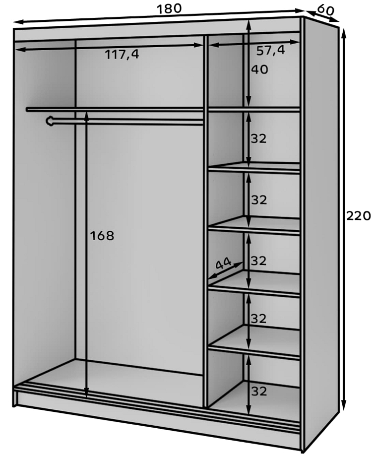 Černá šatní skříň se zrcadlem a posuvnými dveřmi Prescco - 180 cm