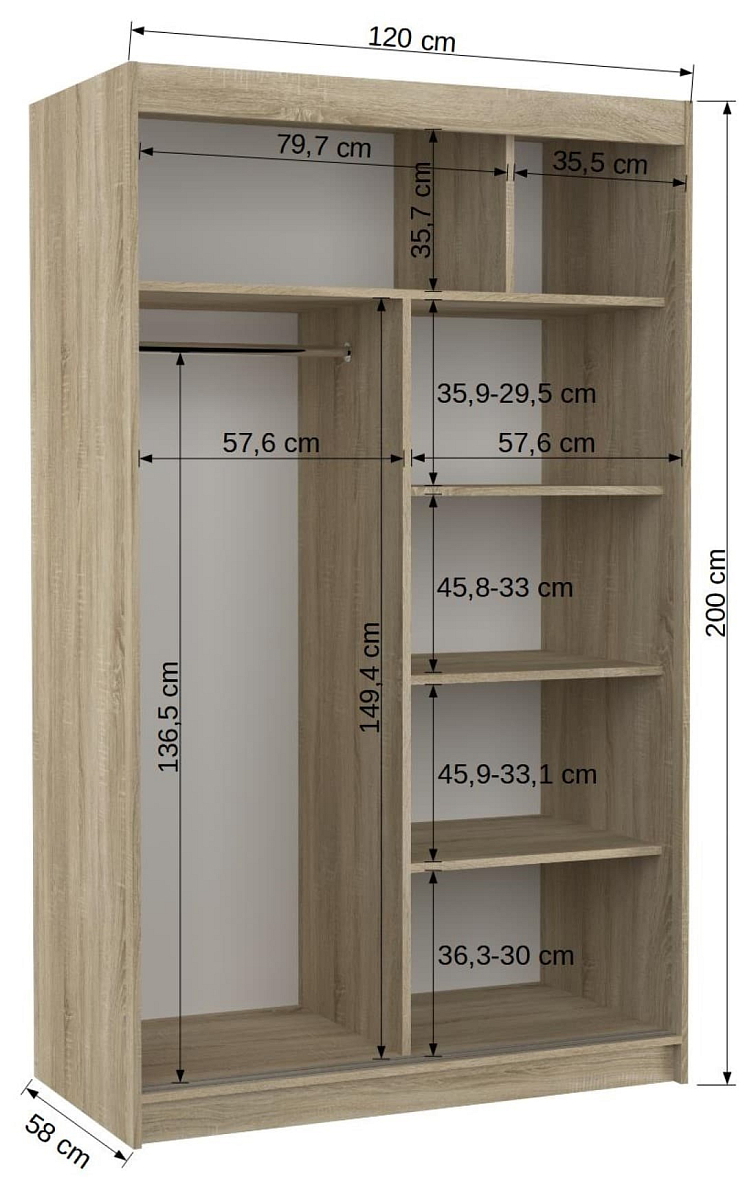 Šatní skříň s posuvnými dveřmi Iness - 120 cm