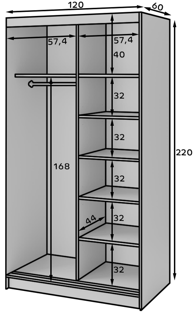 Černá šatní skříň s posuvnými dveřmi Prescco - 120 cm