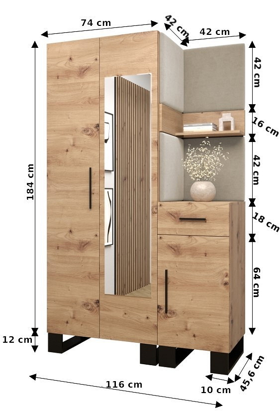 Předsíňová stěna se zrcadlem Artin 16 - dub Artisan