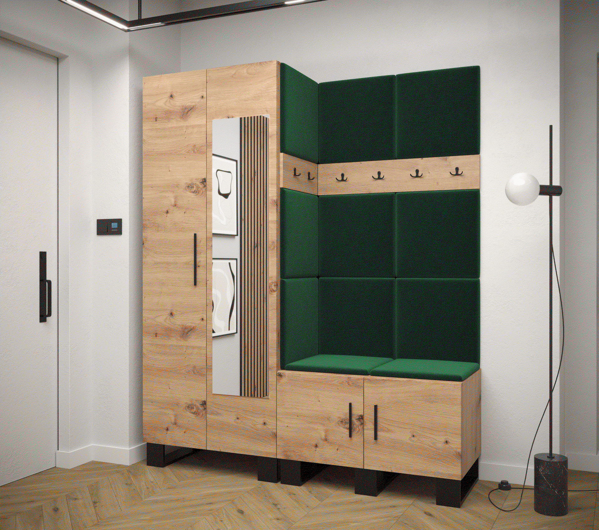Předsíňová stěna se zrcadlem Artin 14 - dub Artisan