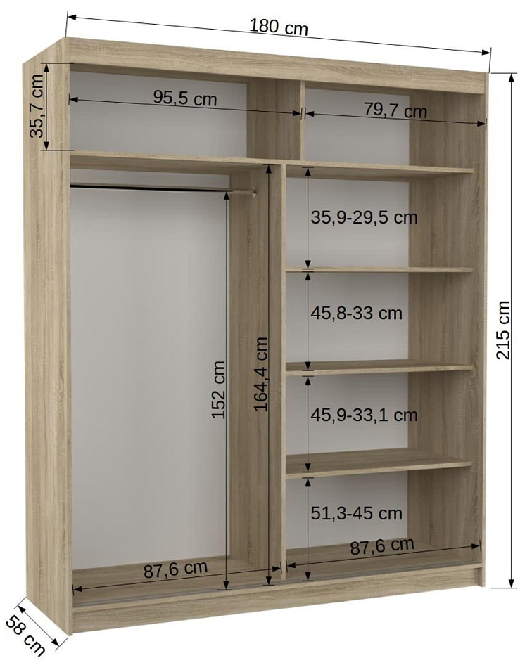 Šatní skříň s posuvnými dveřmi Viki - 180 cm