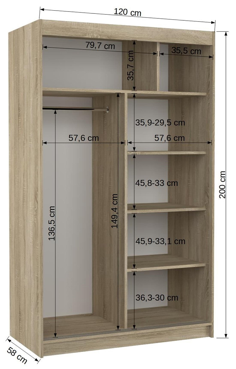 Šatní skříň s posuvnými dveřmi Kolorado - 120 cm