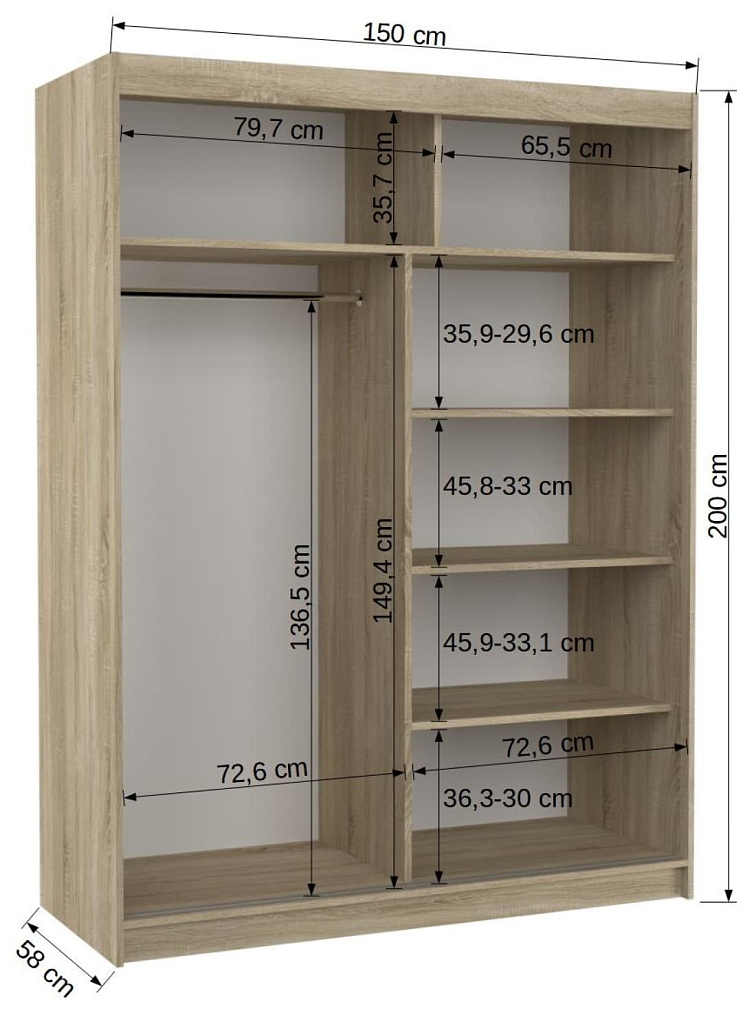 Šatní skříň s posuvnými dveřmi Max - 150 cm