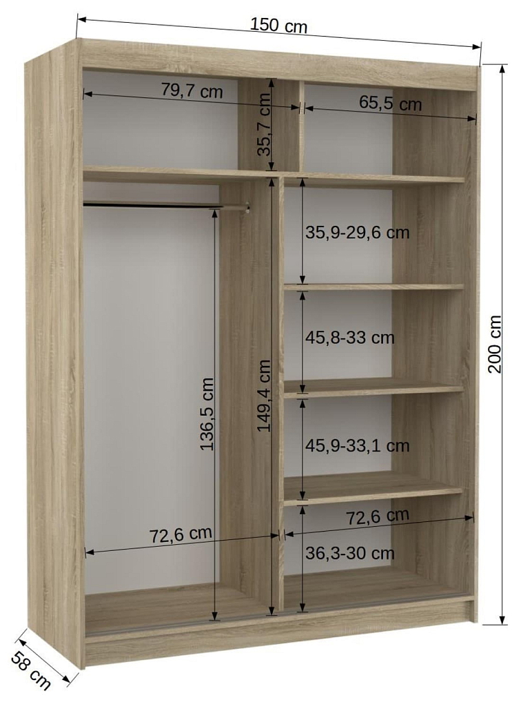 Šatní skříň s posuvnými dveřmi Riva - 150 cm