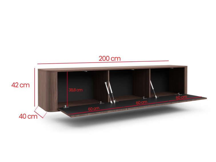 Závěsný TV stolek Trenza 200 cm - ořech