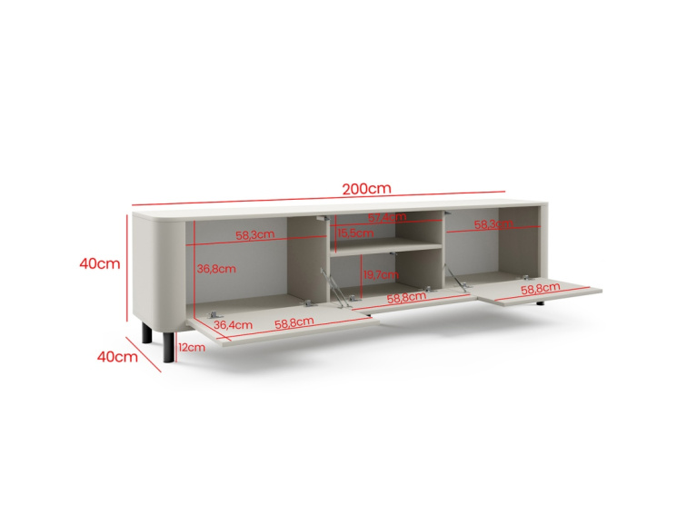 TV stolek Norvik 200 cm - černé nožky