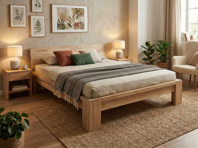 Dubová postel Montana Sonoma + matrace + rošty zdarma