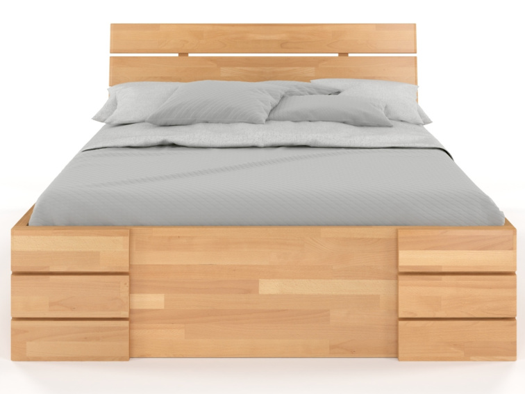 Buková zvýšená postel s úložným prostorem Sandemo Drawers