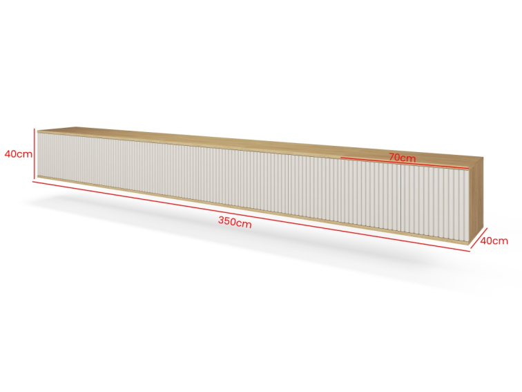 Závěsný TV stolek Bello 350 cm - dub/kašmír
