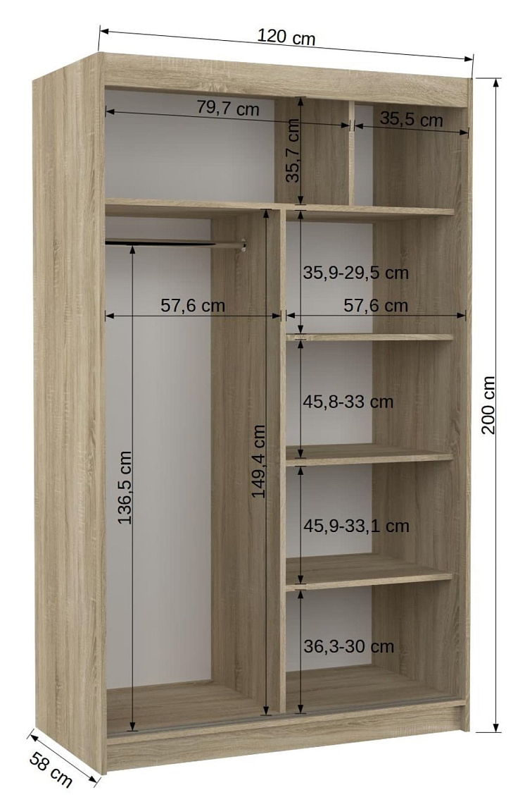 Šatní skříň s posuvnými dveřmi Lugano - 120 cm