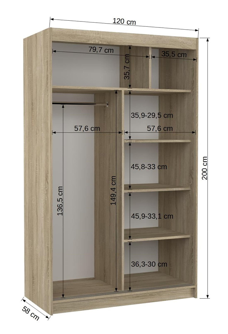 Šatní skříň s posuvnými dveřmi Limbo - 120 cm