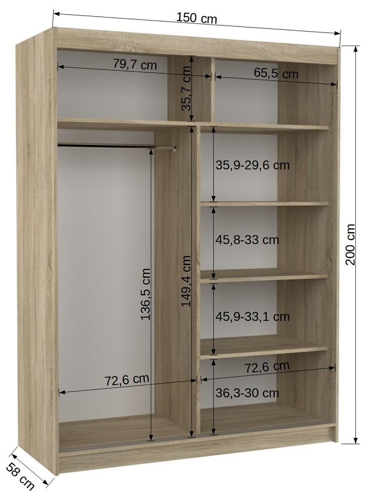 Šatní skříň s posuvnými dveřmi Tibago - 150 cm