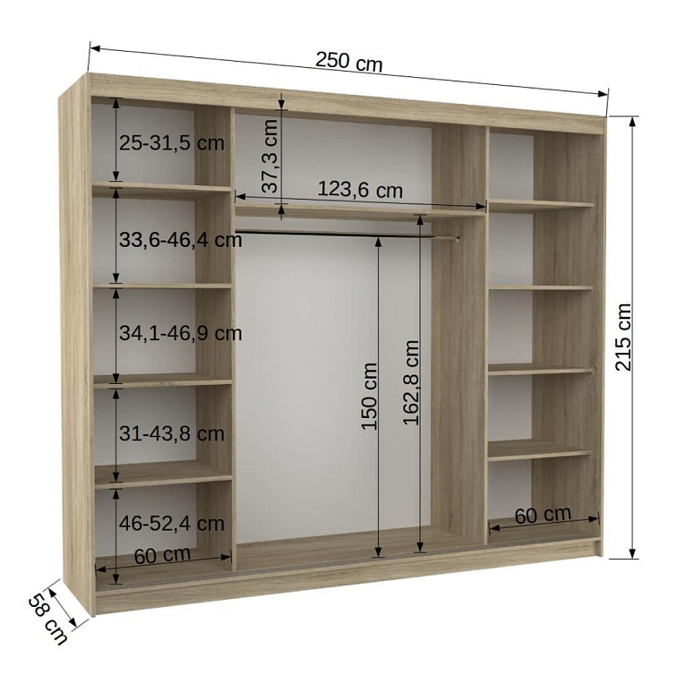 Šatní skříň s posuvnými dveřmi Baltimore - 250 cm