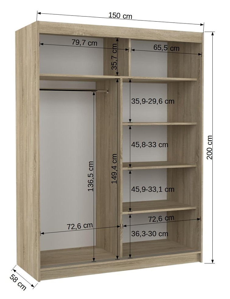 Šatní skříň s posuvnými dveřmi Nordic - 150 cm