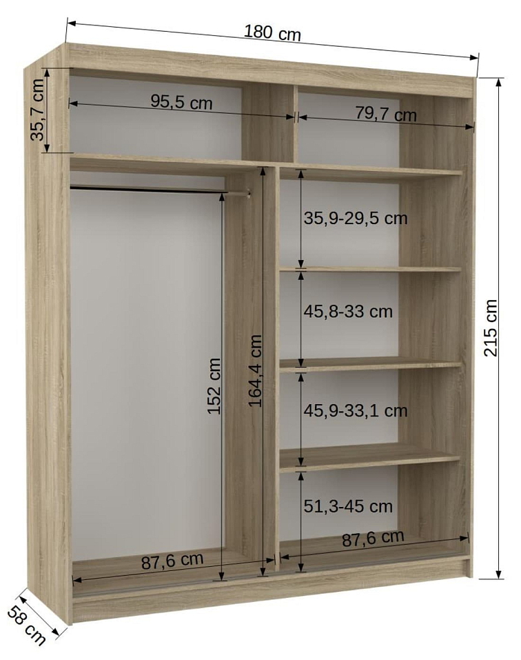 Šatní skříň s posuvnými dveřmi Dolores - 180 cm