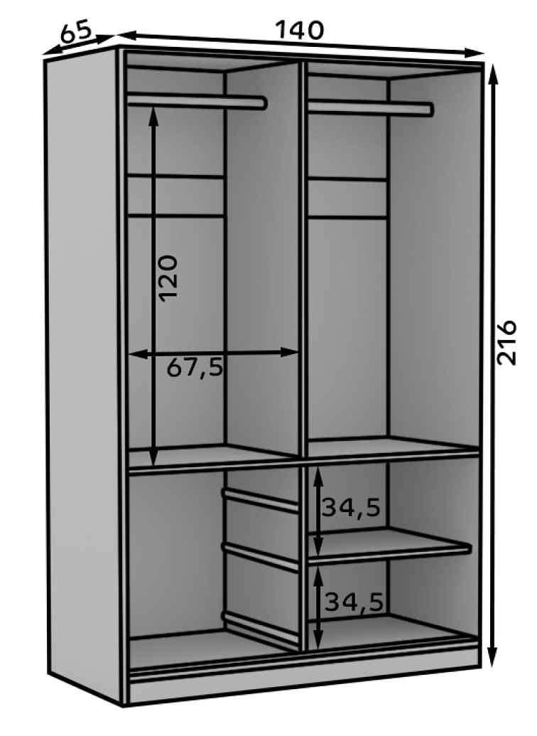 Šatní skříň s posuvnými dveřmi Haidar - 140 cm