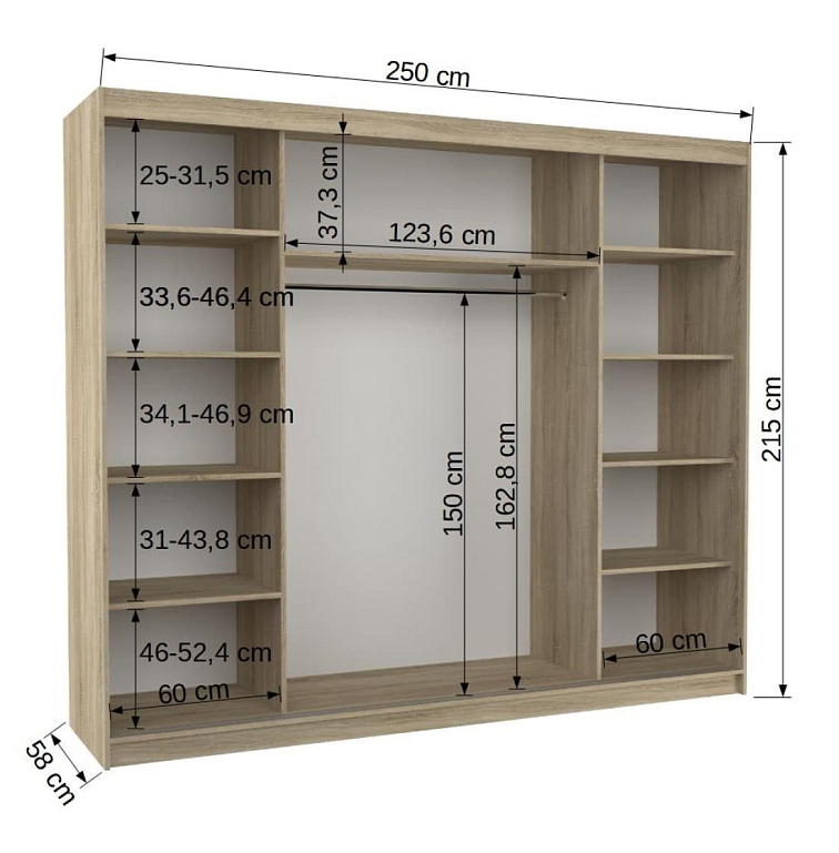 Šatní skříň s posuvnými dveřmi Antos - 250 cm