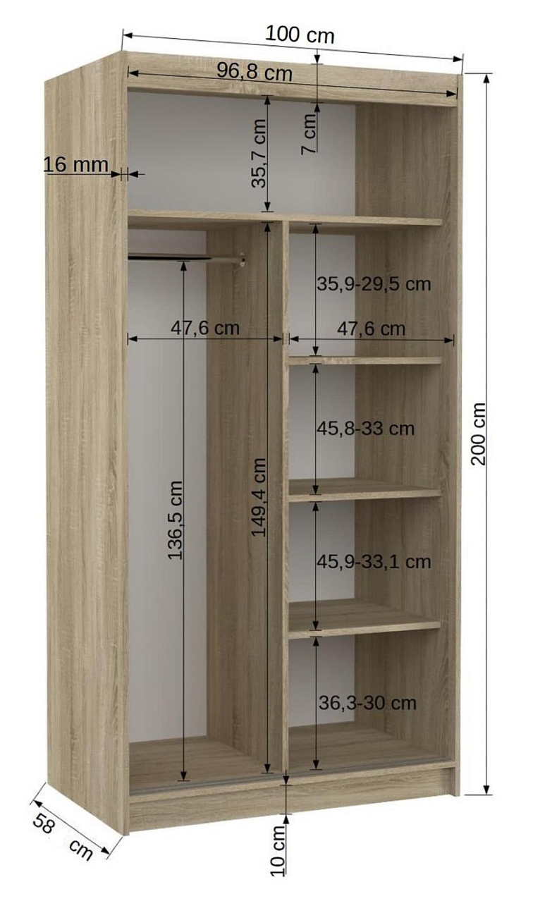 Šatní skříň s posuvnými dveřmi Nordic - 100 cm