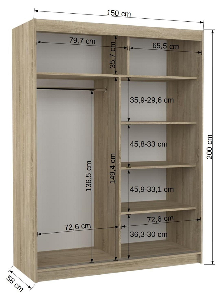 Šatní skříň s posuvnými dveřmi Martinez - 150 cm