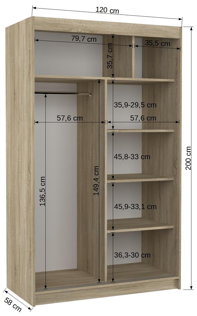 Šatní skříň s posuvnými dveřmi Bolton - 120 cm