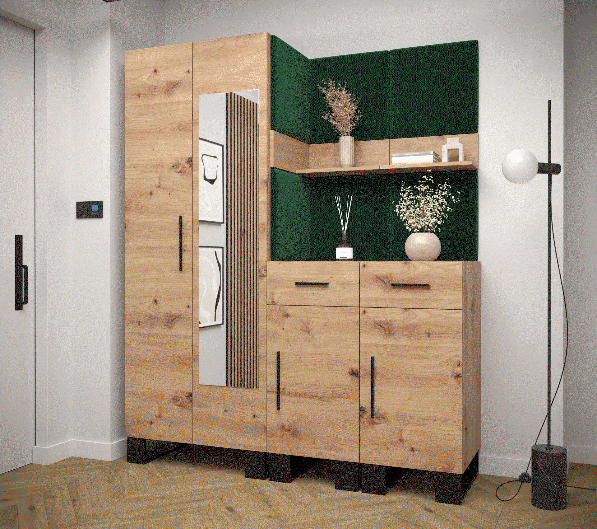 Předsíňová stěna se zrcadlem Artin 15 - dub Artisan