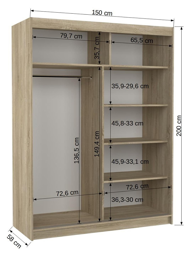 Šatní skříň s posuvnými dveřmi Murani - 150 cm