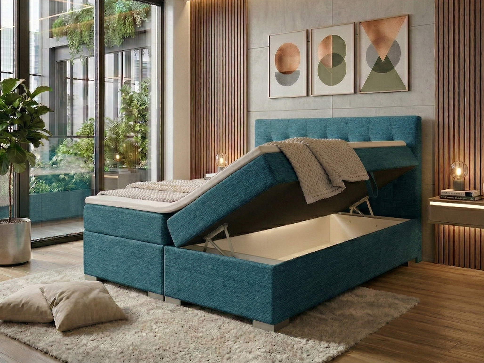 Boxspring Silver - tyrkysová