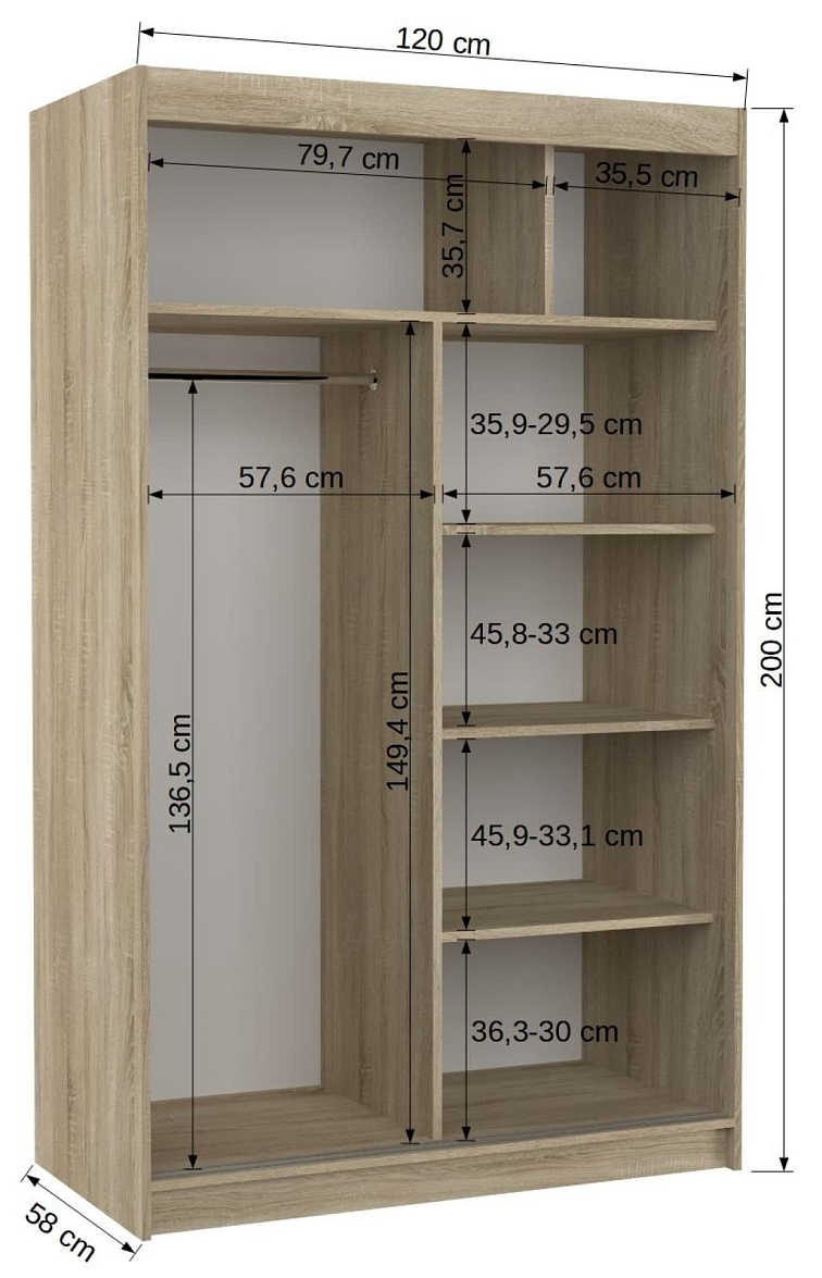 Šatní skříň s posuvnými dveřmi Jordi - 120 cm