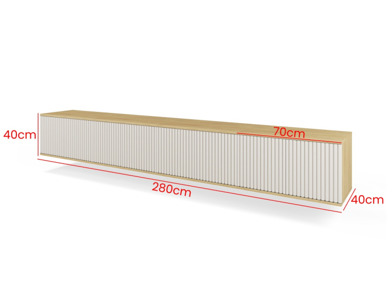 Závěsný TV stolek Bello 280 cm - dub/kašmír