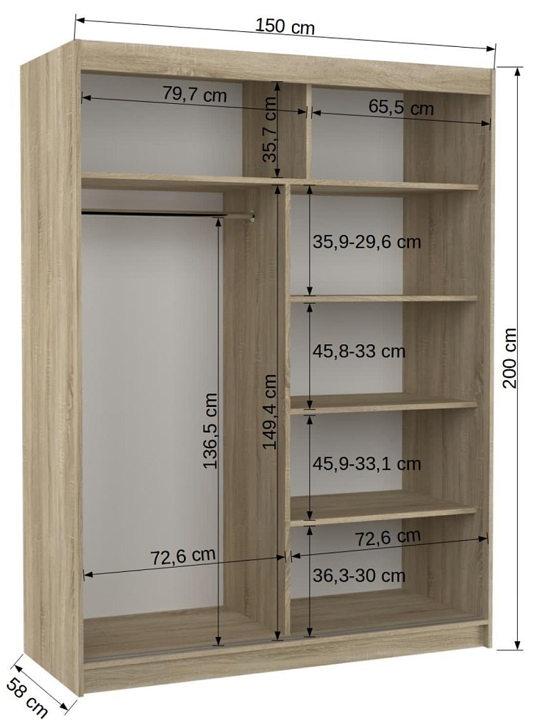 Šatní skříň s posuvnými dveřmi Marvin - 150 cm