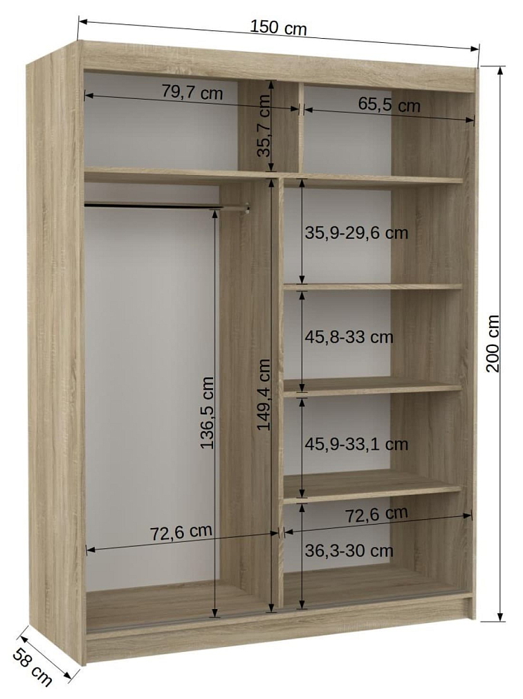 Šatní skříň s posuvnými dveřmi Alen - 150 cm