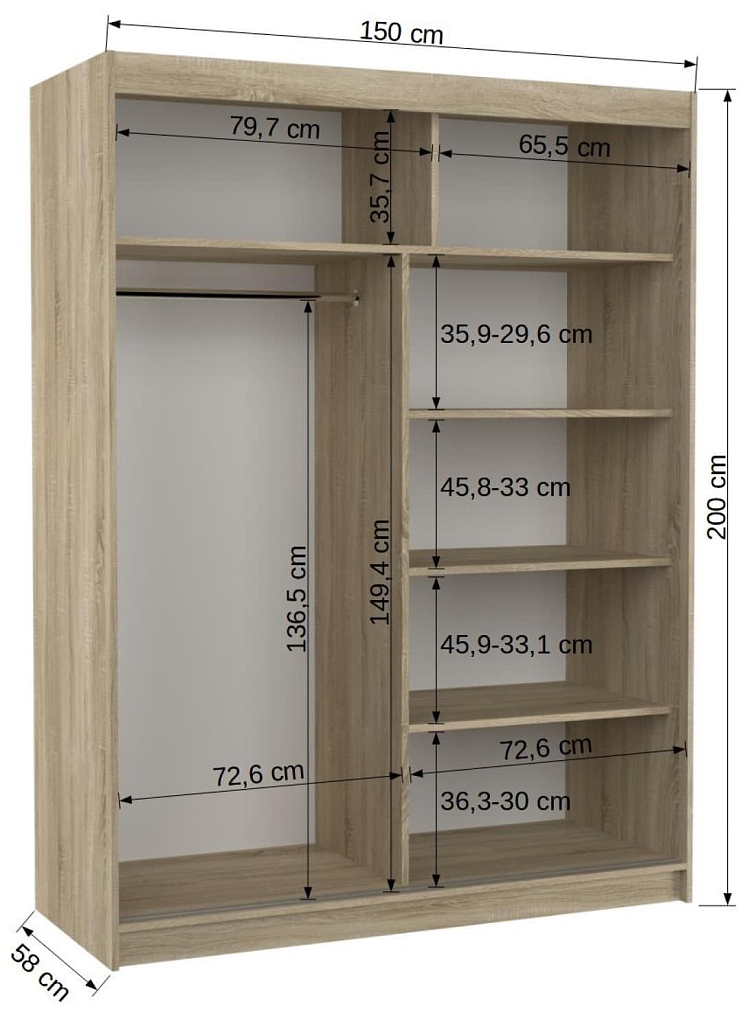 Šatní skříň s posuvnými dveřmi Modesto - 150 cm