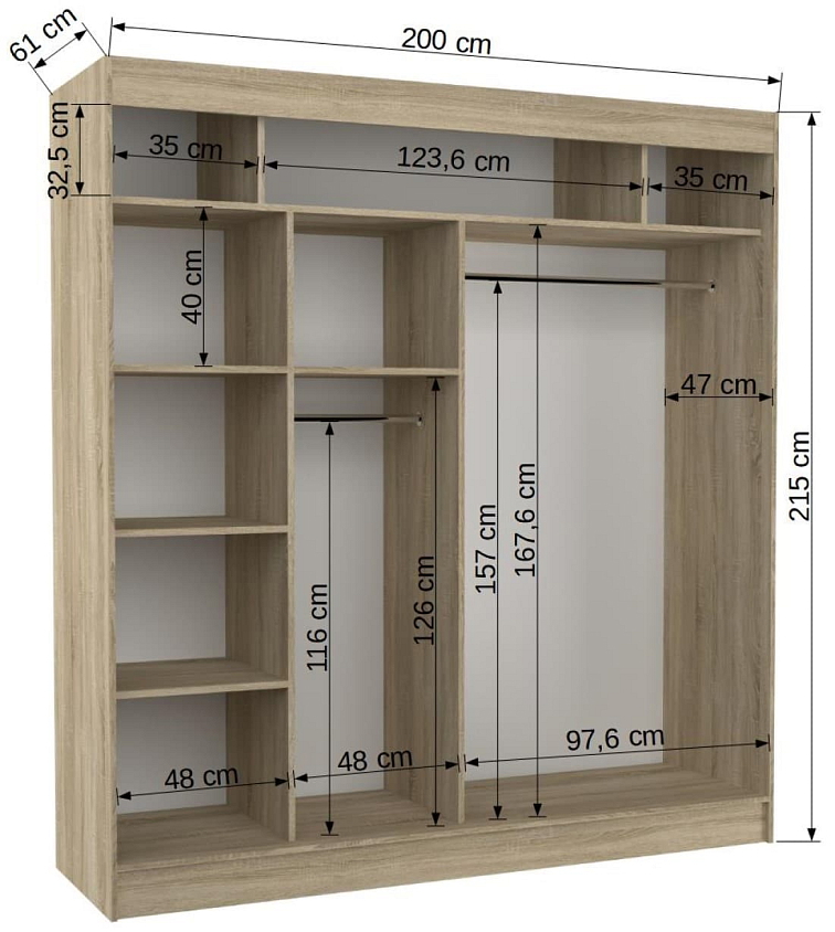 Šatní skříň s posuvnými dveřmi Karen - 200 cm