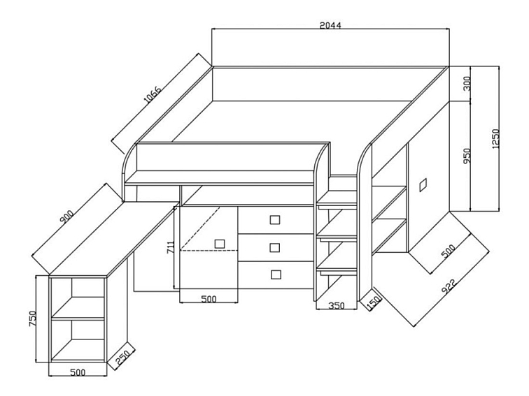 Zvýšená multifunkční postel Kony 1