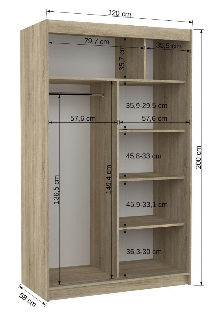 Šatní skříň s posuvnými dveřmi Nordic - 120 cm