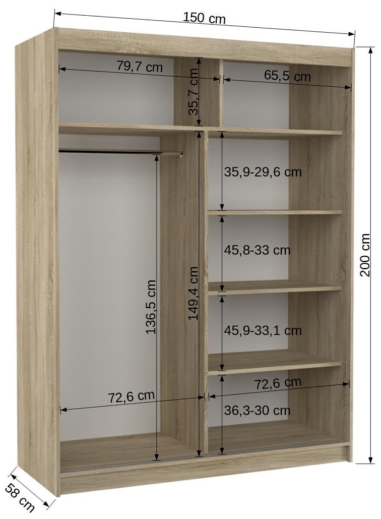 Šatní skříň s posuvnými dveřmi Clever - 150 cm