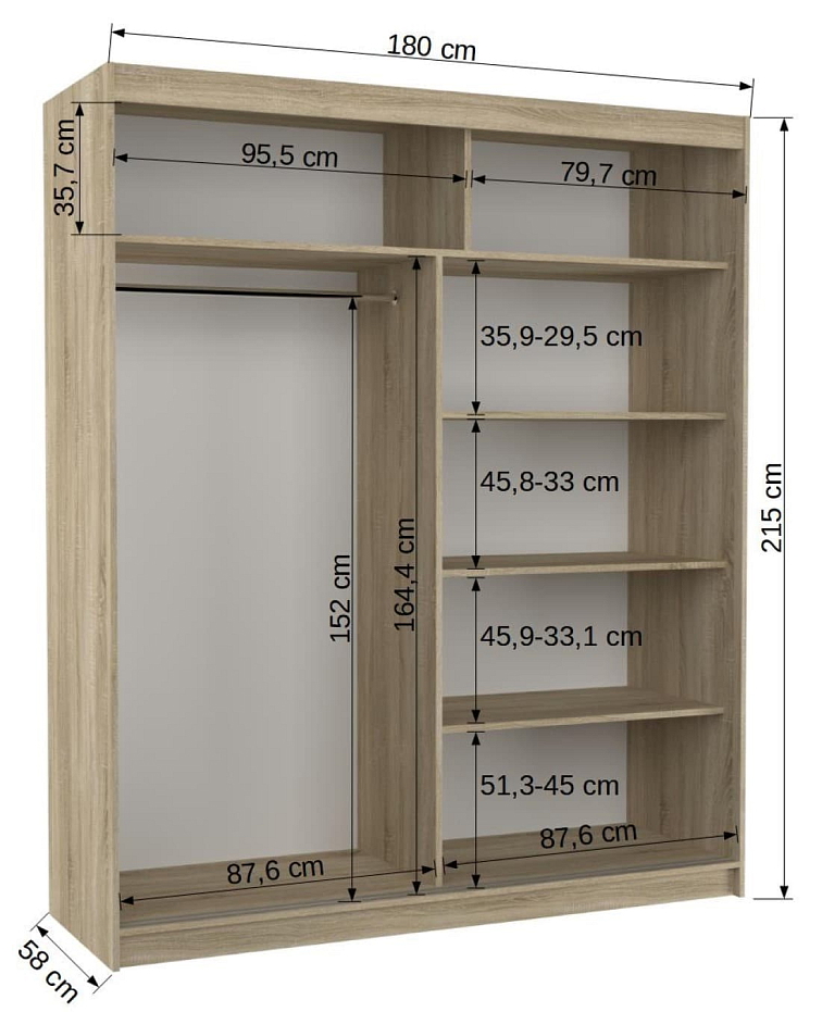 Šatní skříň s posuvnými dveřmi Balance - 180 cm