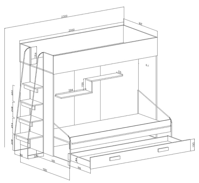 Multifunkční patrová postel pro 2 – Party 17