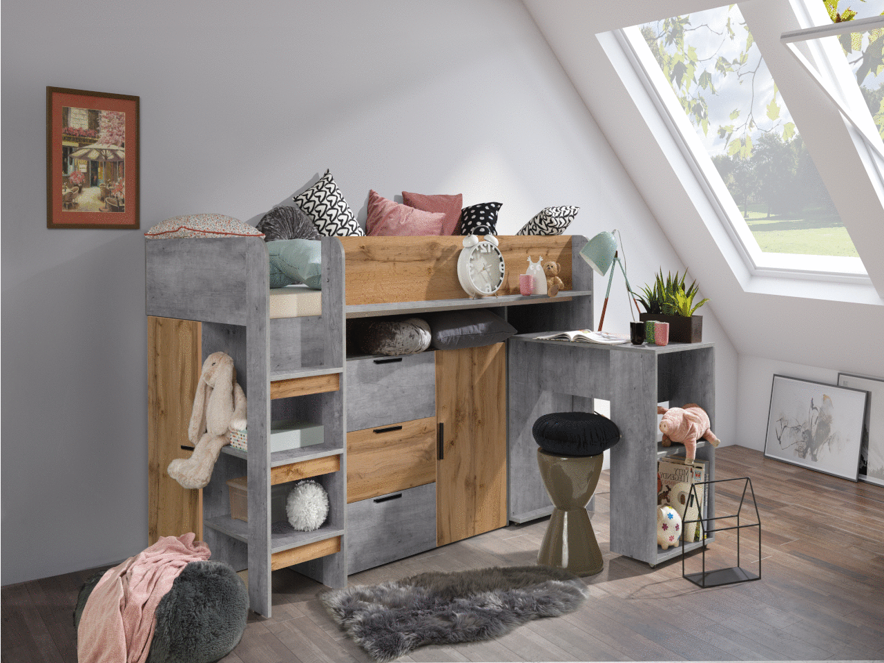 Zvýšená multifunkční postel Kony 1