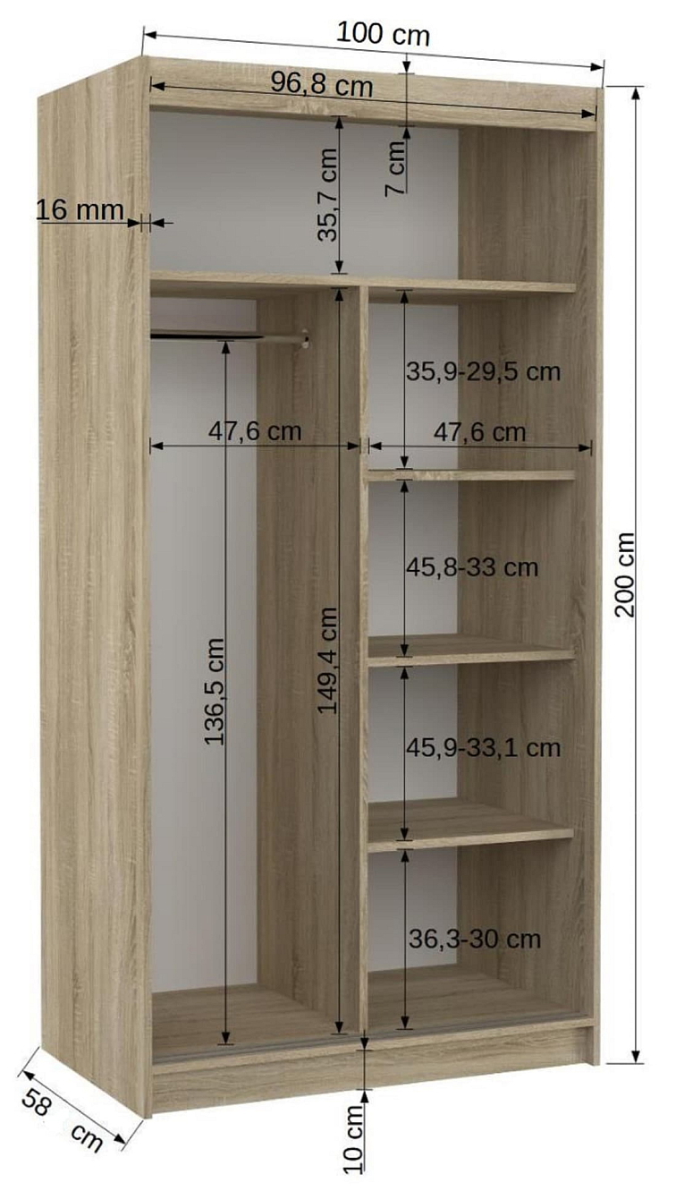 Šatní skříň s posuvnými dveřmi Iness - 100 cm