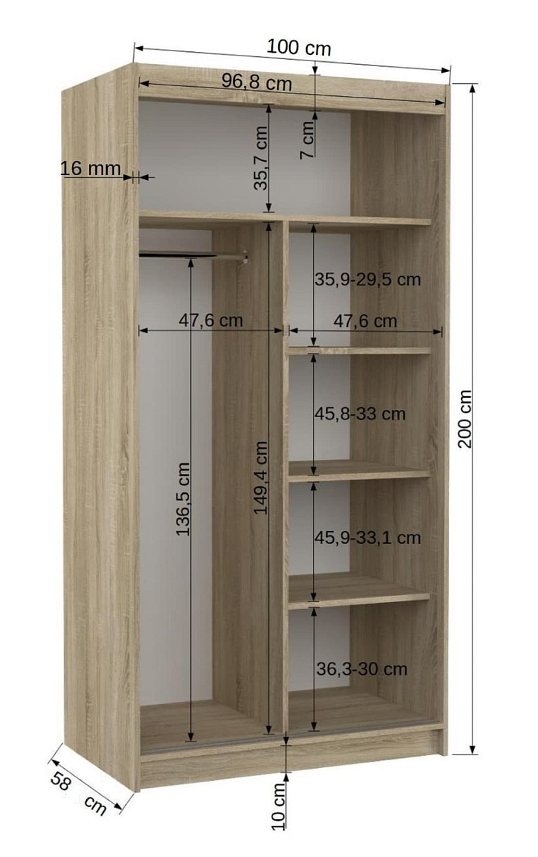 Šatní skříň s posuvnými dveřmi Collin - 100 cm