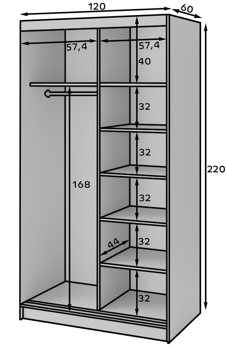 Bílá šatní skříň s posuvnými dveřmi Biancco - 120 cm