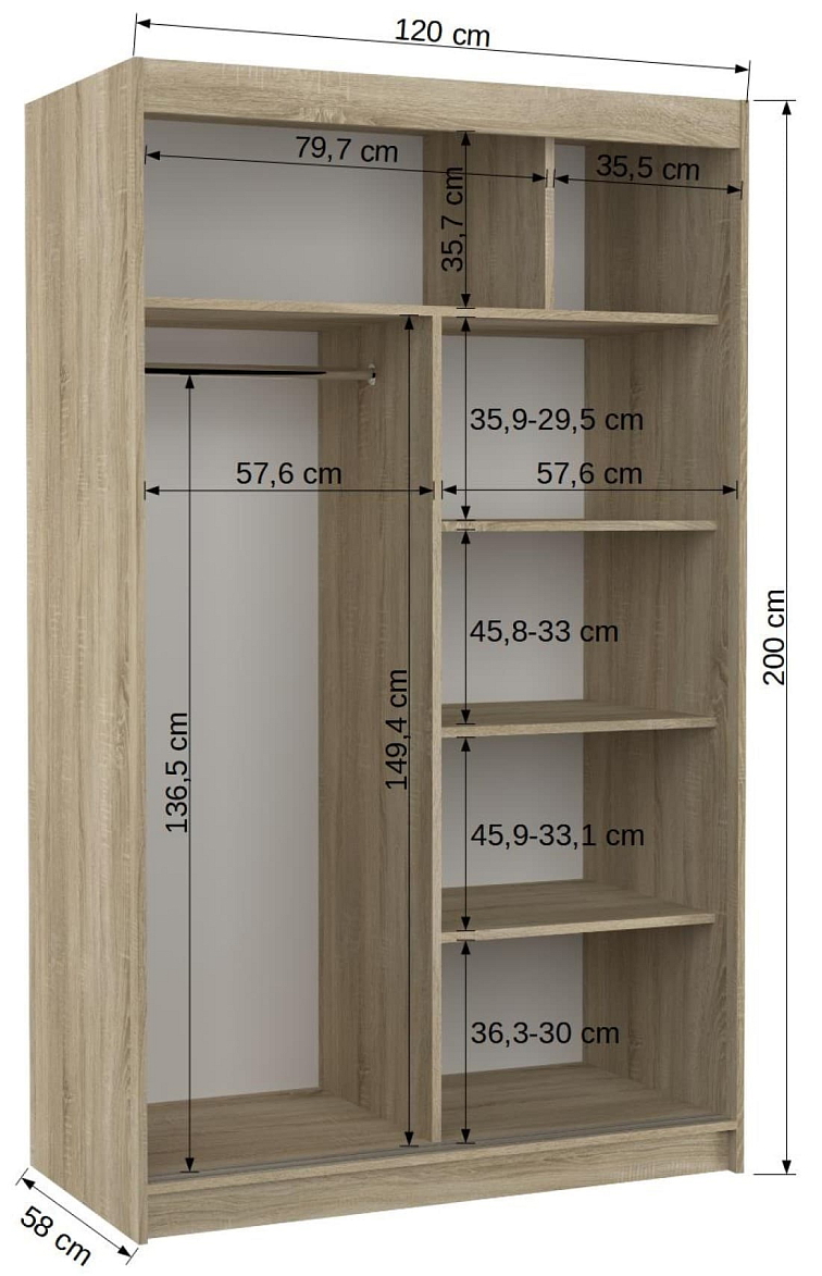 Šatní skříň s posuvnými dveřmi Marvin - 120 cm