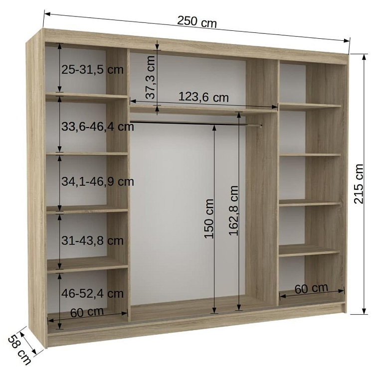 Šatní skříň s posuvnými dveřmi Medison - 250 cm