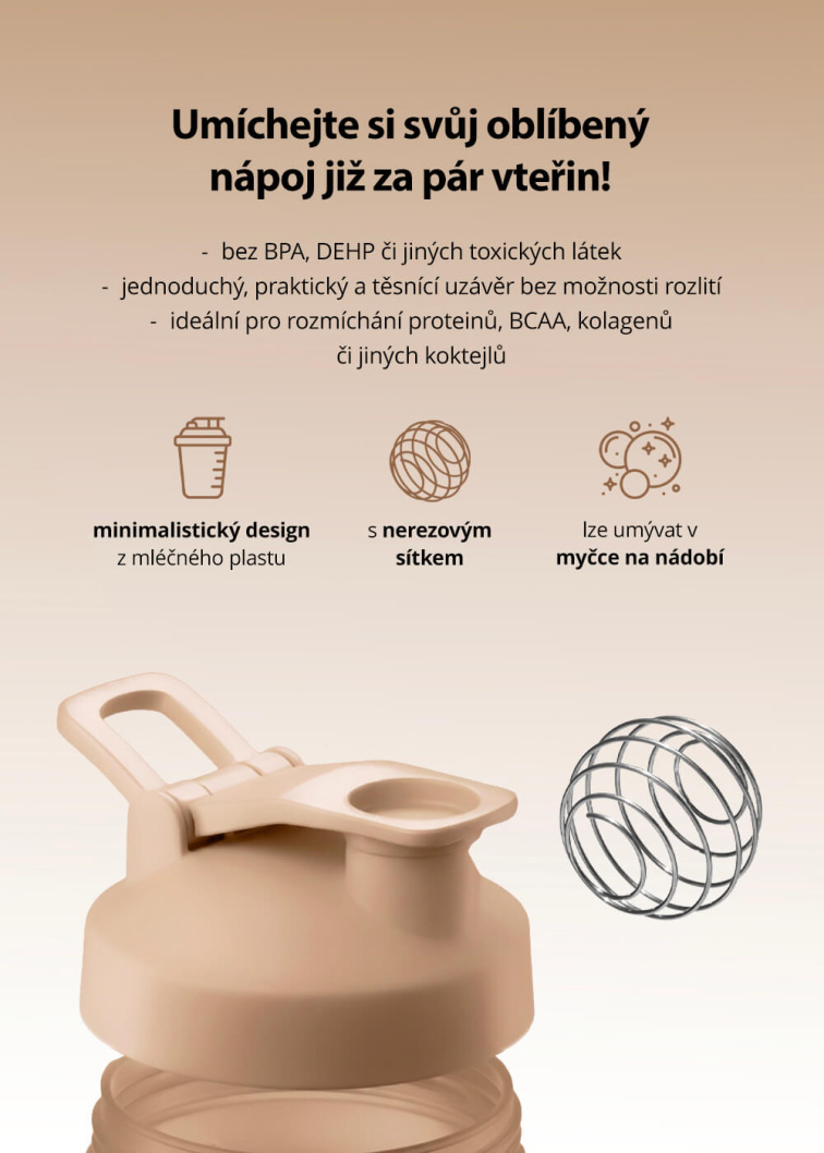 VENIRA shaker PRO s poutkem, světle hnědý