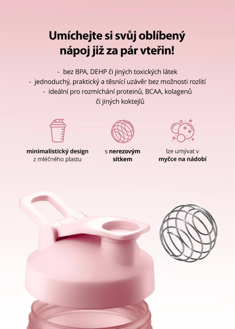 VENIRA shaker PRO s poutkem, světle růžová