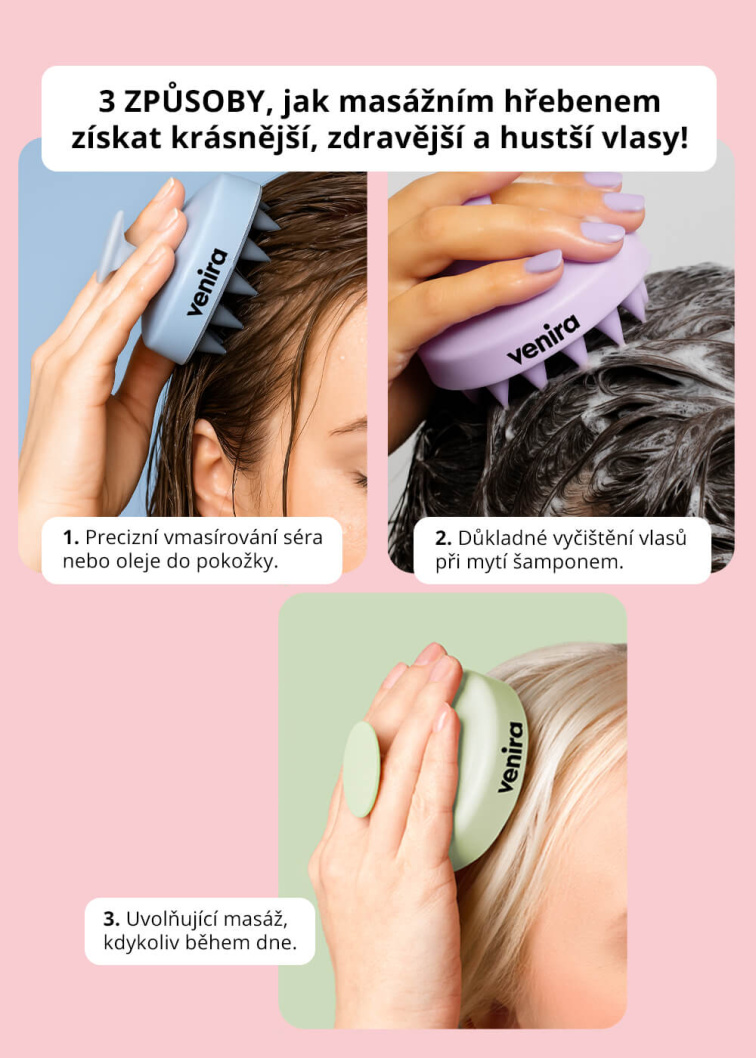 VENIRA stimulující masážní kartáč pro vlasovou pokožku